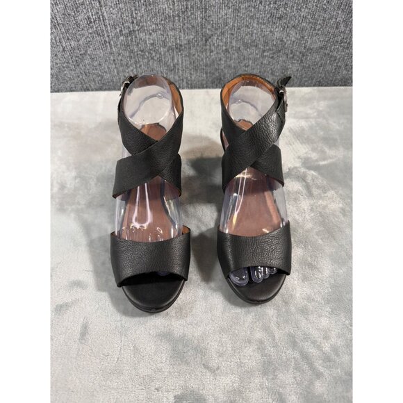 Lucky Brand womens 6.5 black straps wedge heel 2.5" minor scuff look at pictures - Picture 3 of 16